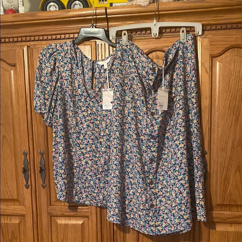 NWT Floral Blue Women's skirt & top set